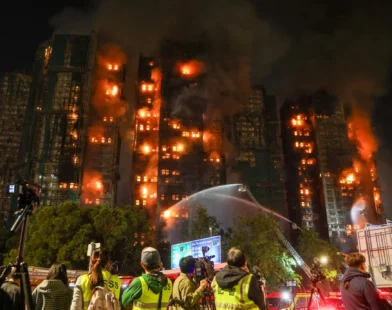 Hong Kong Wang Fuk Court fire with heavy smoke in Tai Po area