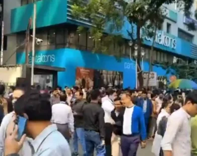 People evacuating buildings after 5.7-magnitude earthquake in Bangladesh