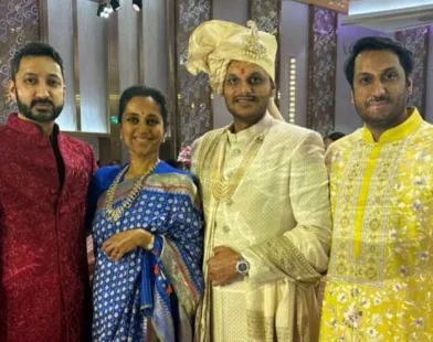 Supriya Sule dancing at Yugendra Pawar’s wedding procession