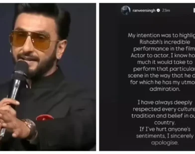 Ranveer Singh apologises after Kantara act controversy